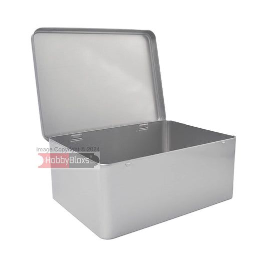 Silver Rectangular Tin Box (220mm x 160mm x 90mm) from hobbybloxs.com