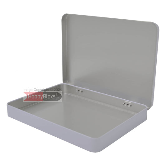 White Rectangular Tin Box (220mm x 160mm x 25mm) available from hobbybloxs.com