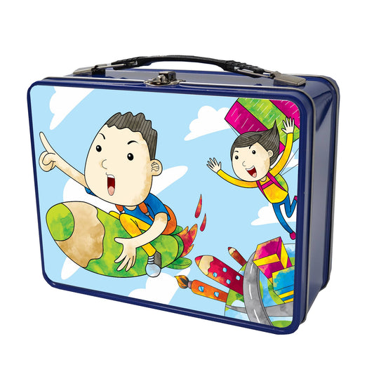Blue Lunchbox Tin (210mm x 164mm) - Flying Kids Design