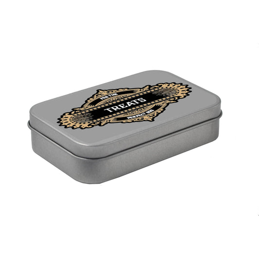 Silver Pocket-Sized Rectangular Tin Box (90mm x 55mm) - Dog Treats Design